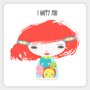 Smiley Face Girl Red Hair Magnet